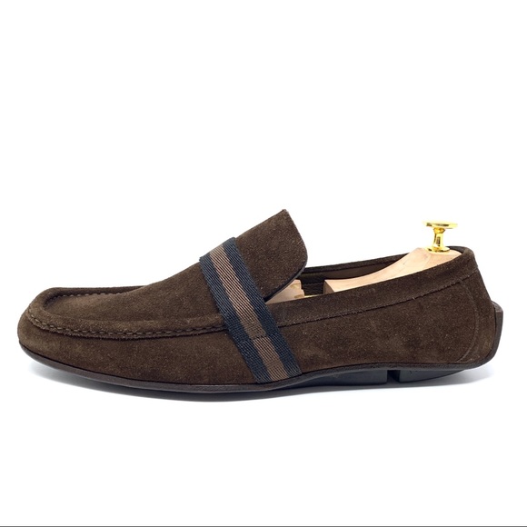 GUCCI Dark Brown Suede with Brown & Black Web Ribb - Picture 4 of 8